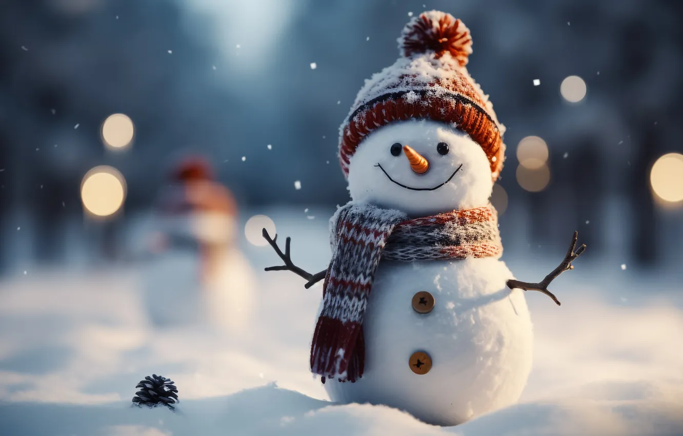 Фото обои зима, снег, Рождество, Новый год, снеговик, Christmas, winter, snow
