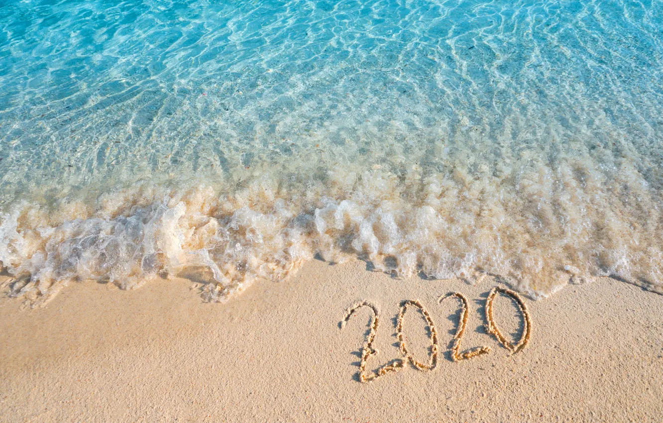 Фото обои песок, море, пляж, Новый год, new year, happy, beach, sea