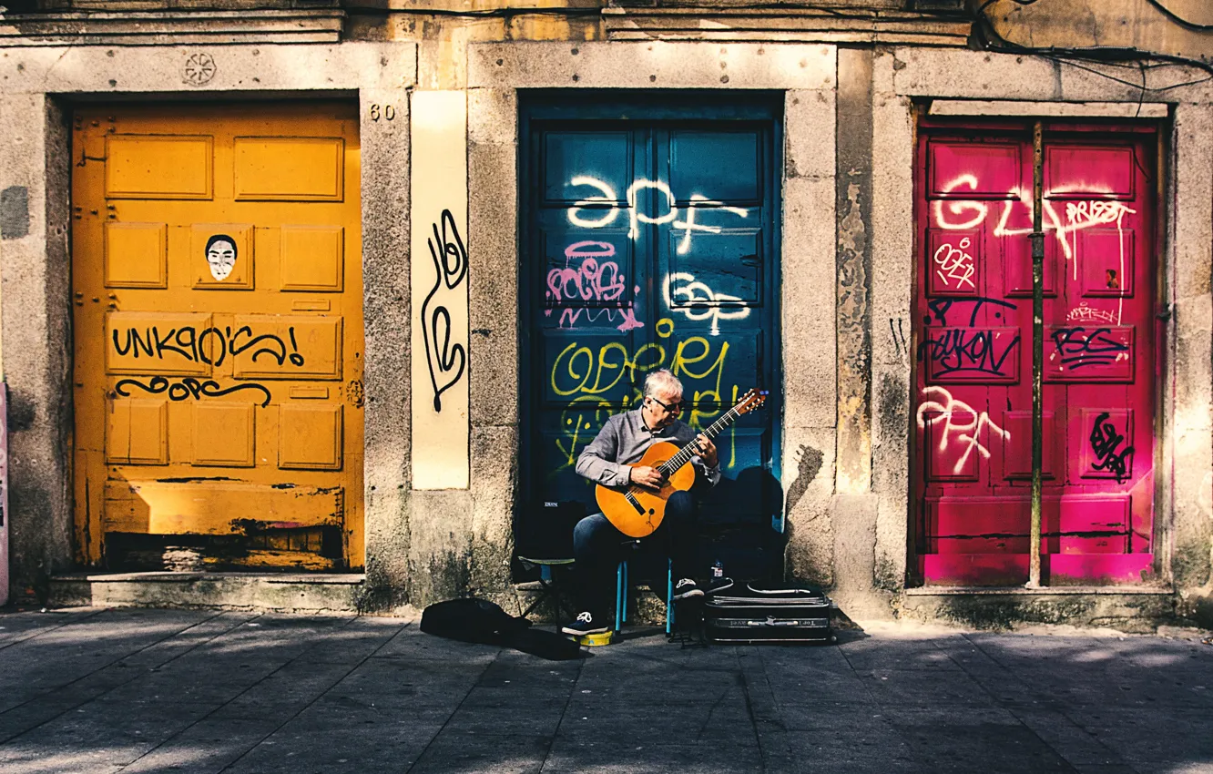 Фото обои guitar, musician, doors