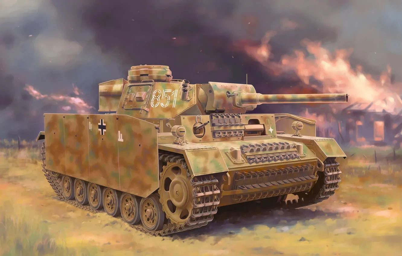 Фото обои art, painting, tank, ww2, Panzer III