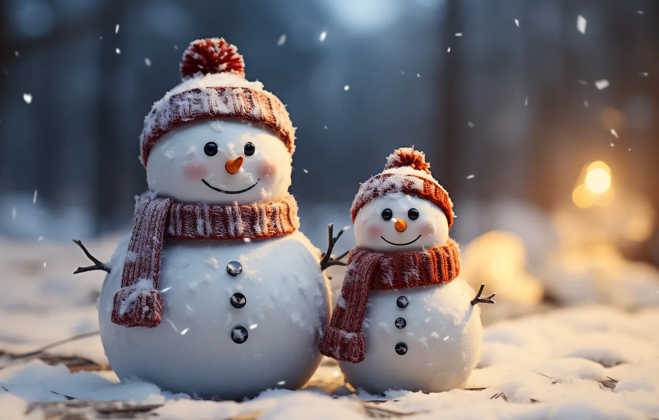 Фото обои зима, снег, Рождество, Новый год, снеговик, Christmas, winter, snow
