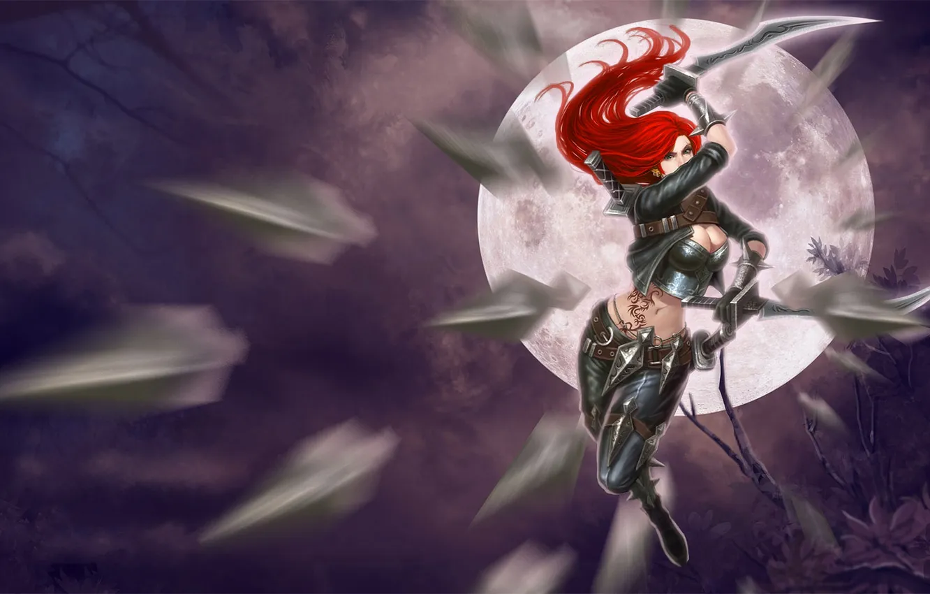 Фото обои луна, стрелы, League of Legends, Katarina, the Sinister Blade