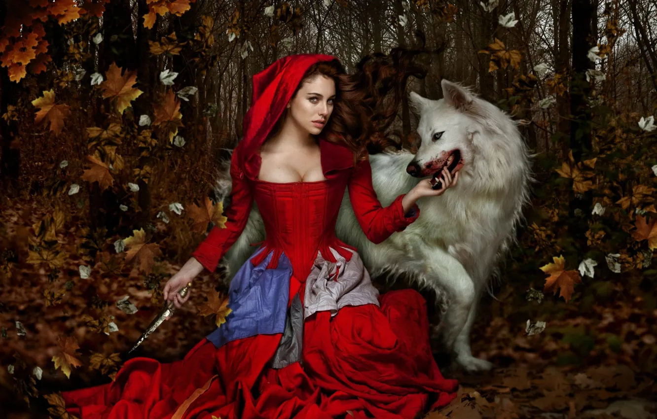 Фото обои сказка, blood, фэнтази, forest, smile, wolf, look, actress
