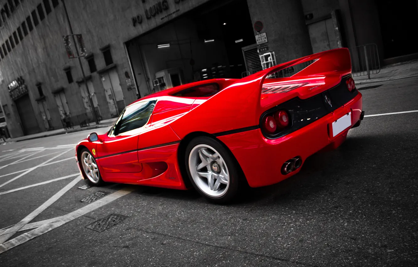 Фото обои красный, улица, Ferrari, red, феррари, street, back, ф50