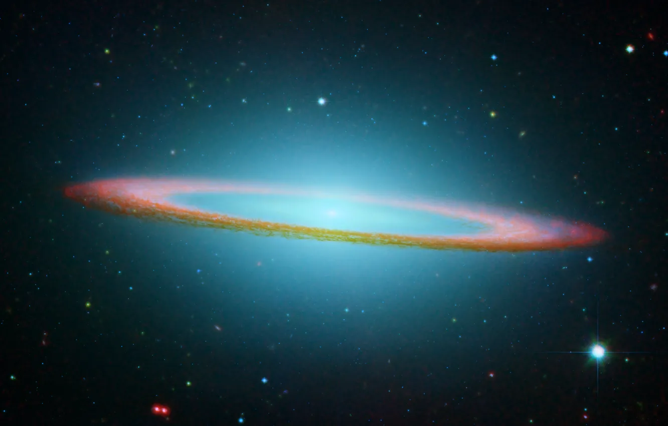 Фото обои Хаббл, галактика, созвездие, телескоп, сомбреро, Спитцер, M104, ИК-диапазон