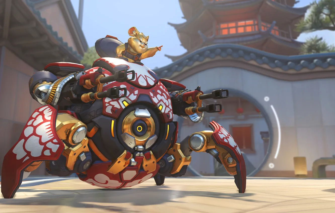 Фото обои робот, хомяк, Overwatch, Wrecking Ball