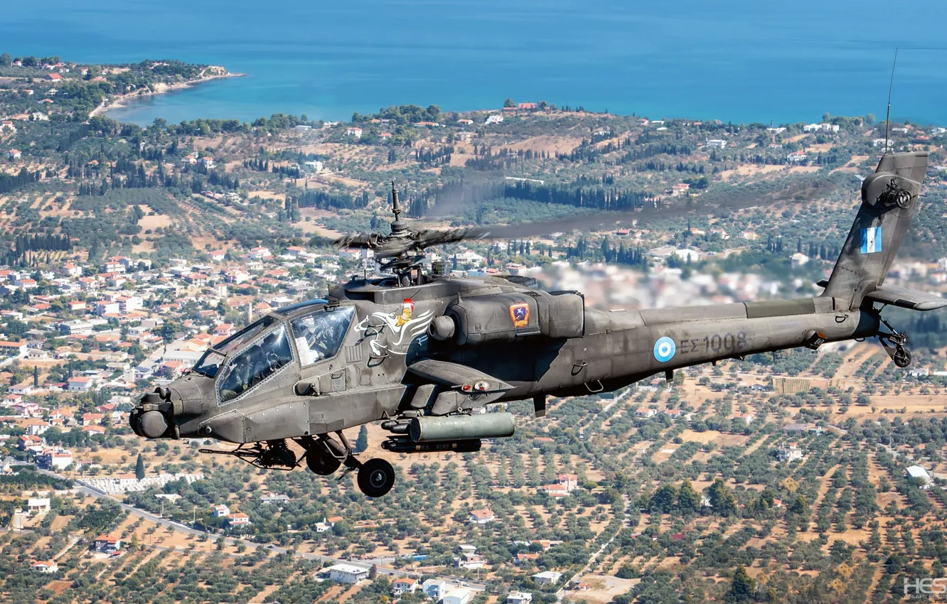 Фото обои Apache, AH-64 Apache, Шасси, Ударный вертолёт, Кокпит, HESJA Air-Art Photography, Boeing AH-64D Apach, ВС Греции
