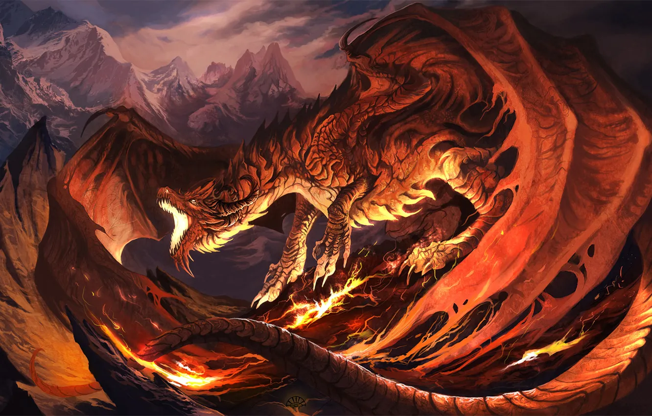 Фото обои красный, дракон, огненый, Fireplay