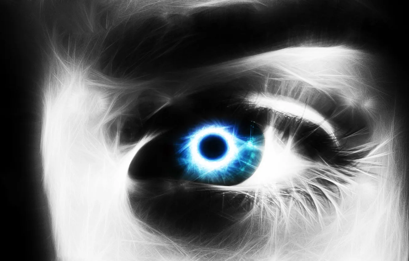 Фото обои black, blue, glow, eye, burn