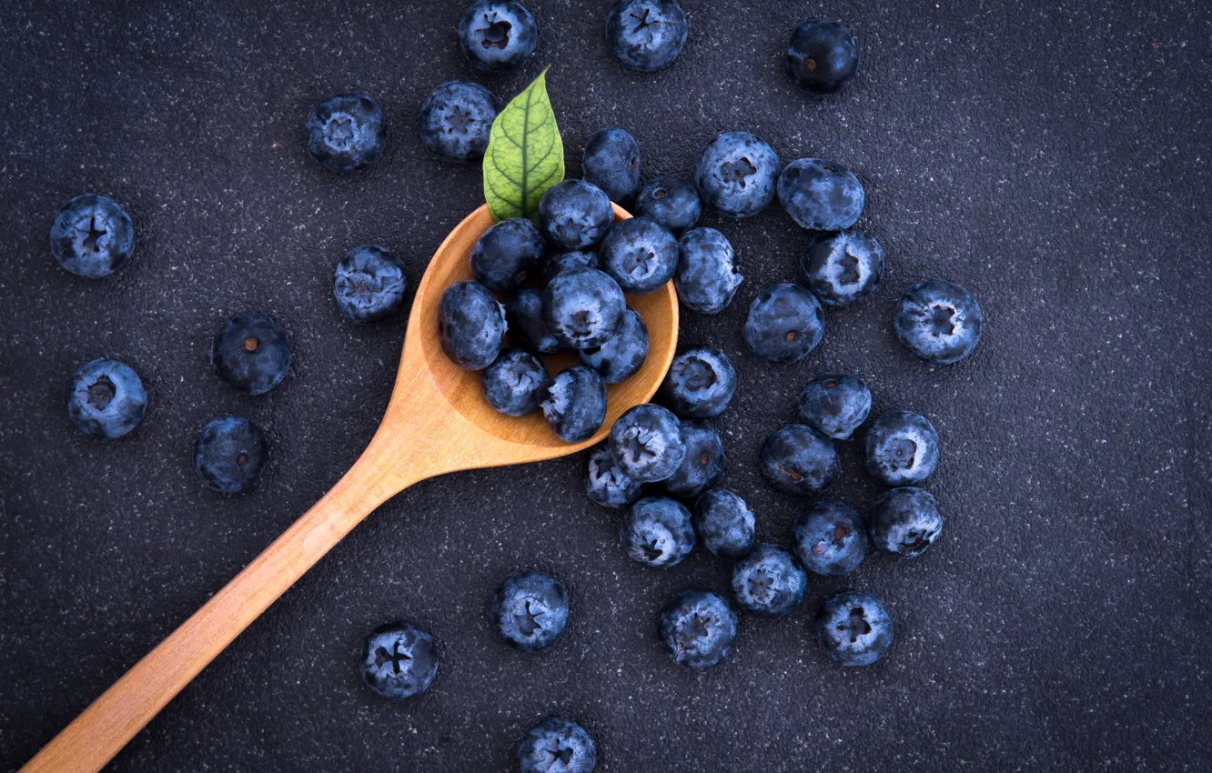 Фото обои ягоды, черника, ложка, fresh, spoon, blueberry, голубика, berries