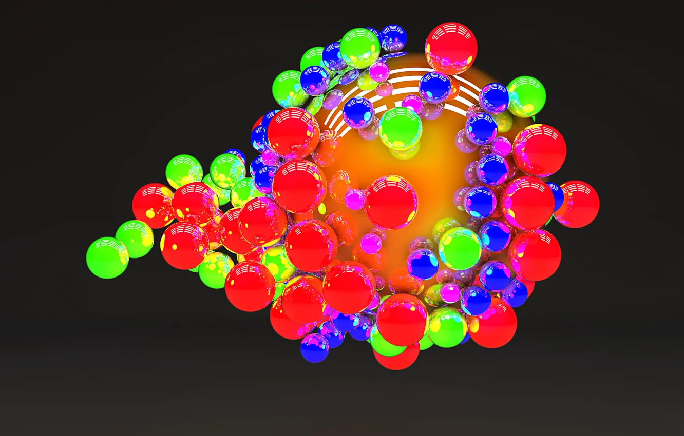 Фото обои шарики, полосы, цветные, шар, тёмный фон