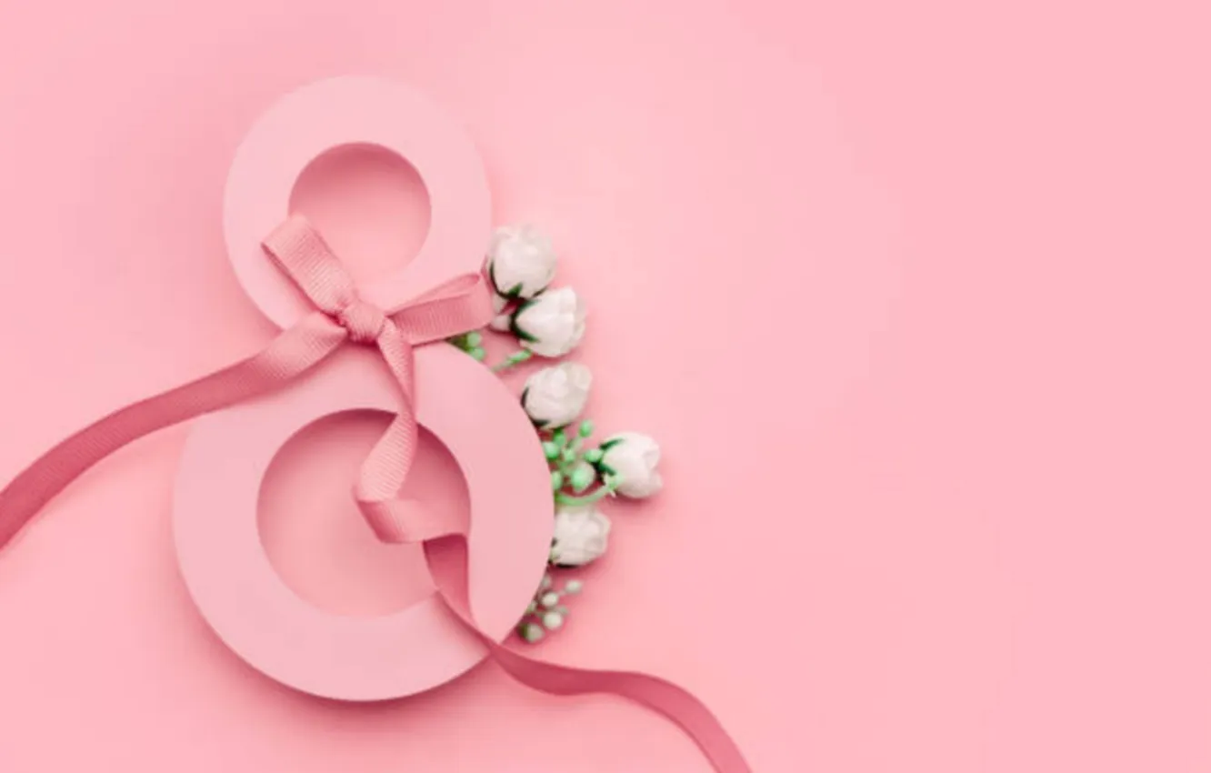 Фото обои цветы, цифра, тюльпаны, happy, 8 марта, pink, flowers, tulips