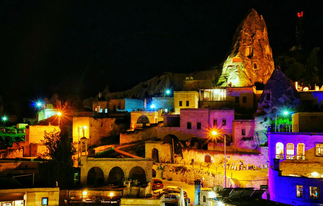 Фото обои ночь, Турция, night, Turkey, Cappadocia, Каппадокия