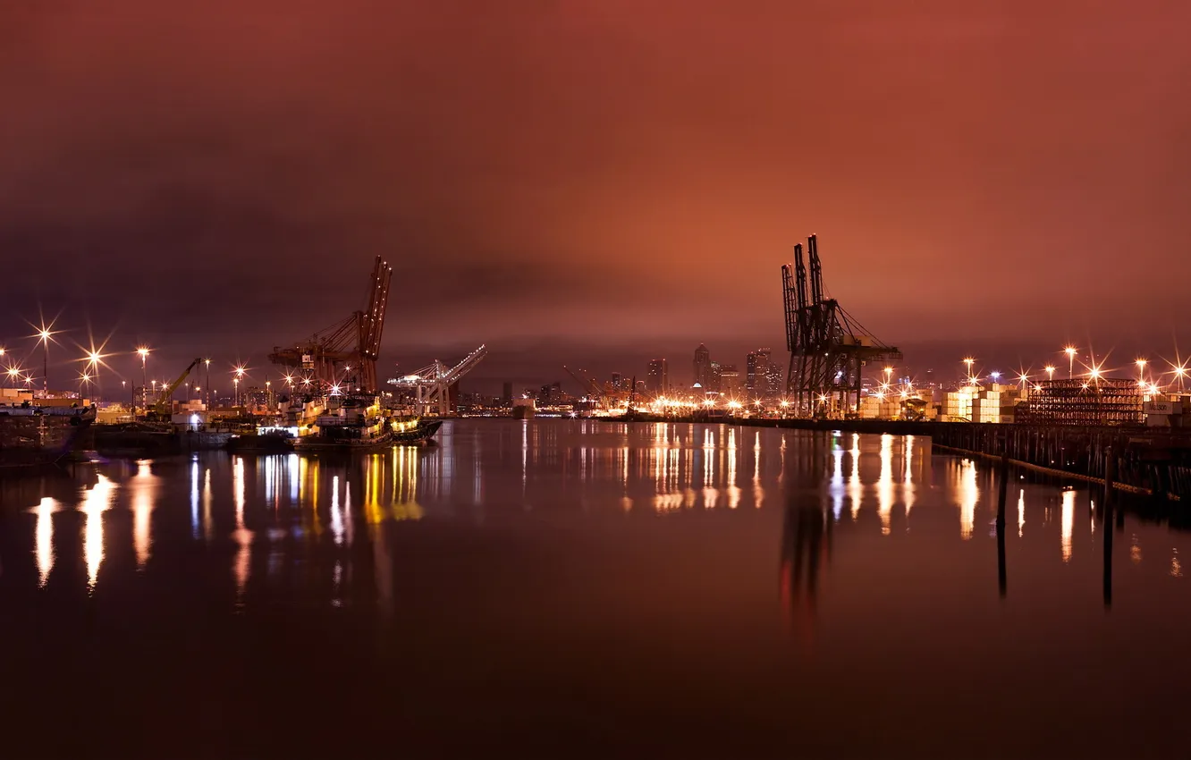 Фото обои вода, ночь, огни, бухта, залив, USA, сша, night