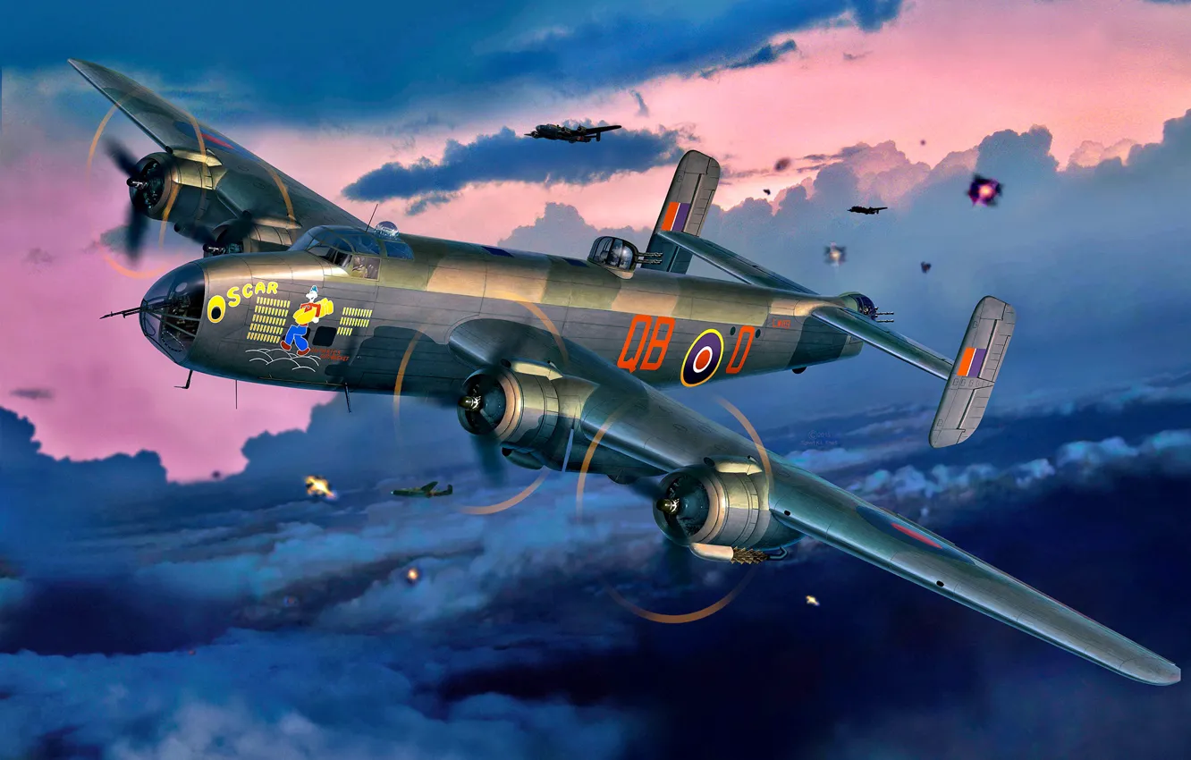 Фото обои Великобритания, RAF, четырехдвигательный, Дальний, Handley Page, Halifax B.Mk.III, Тяжелый бомбардировщик, воздушного охлаждения Bristol Hercules XVI