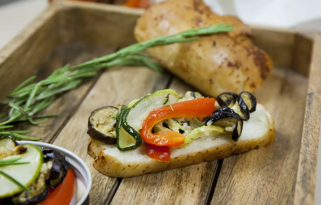 Фото обои Закуска, Хлеб, Жареные овощи, Roasted vegetables, Appetizer
