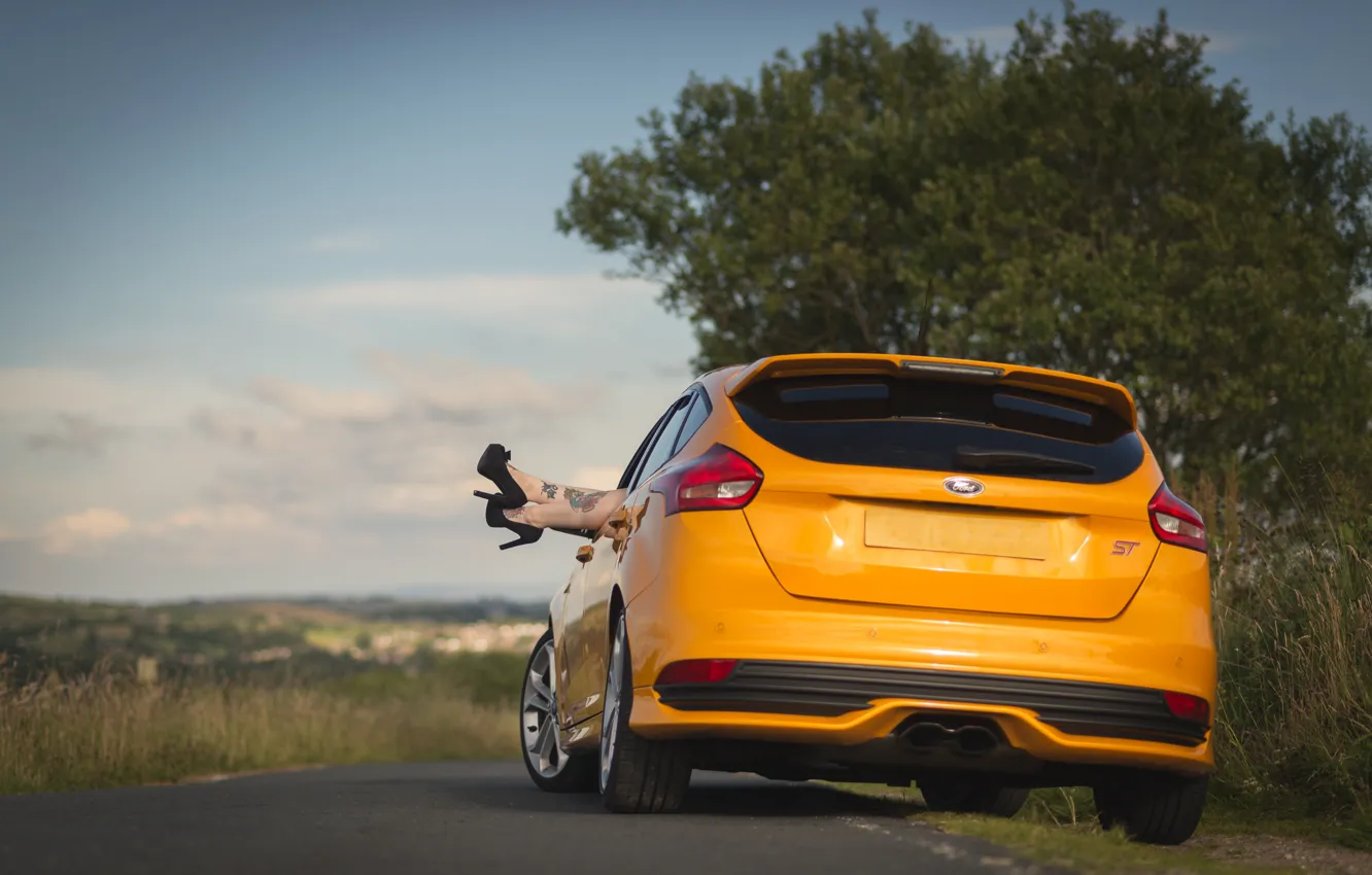 Фото обои Ford, Focus, Legs, Yellow, Heels, Rear, Focus ST
