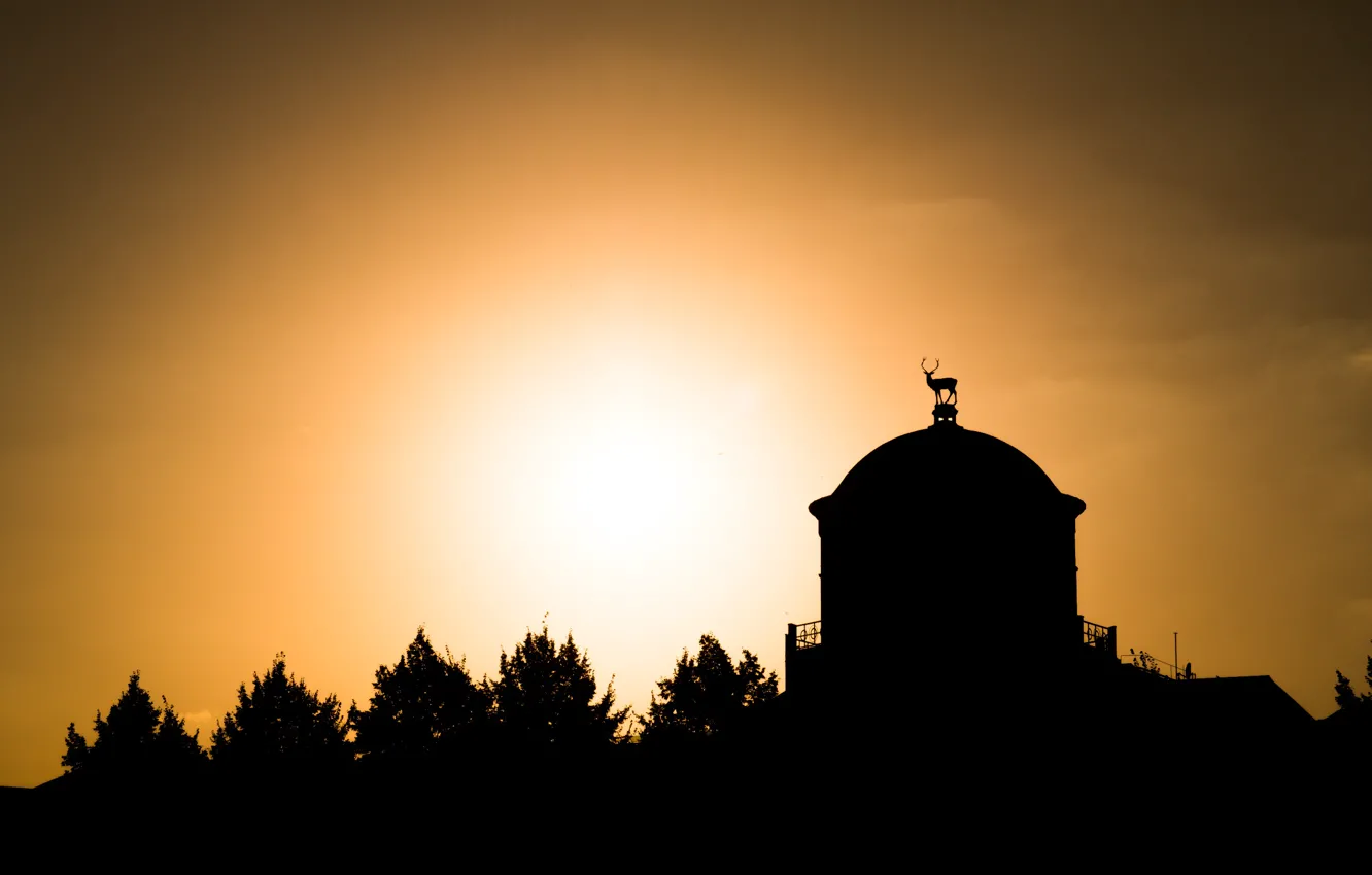 Фото обои Germany, Sunset, Summer, View, Building, Stuttgart, Statue, Deer