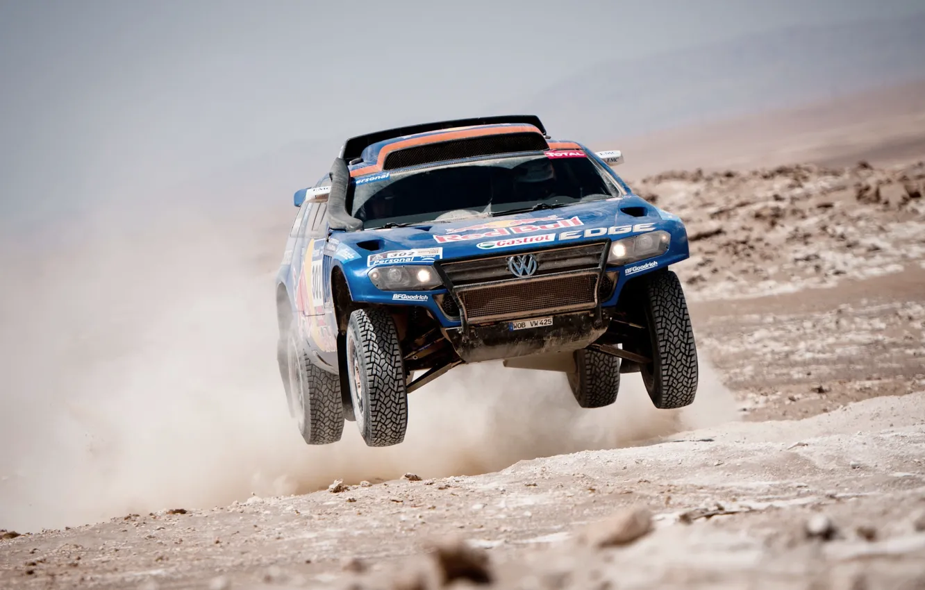 Фото обои Синий, Пыль, Volkswagen, Пустыня, Red Bull, Touareg, Rally, Dakar