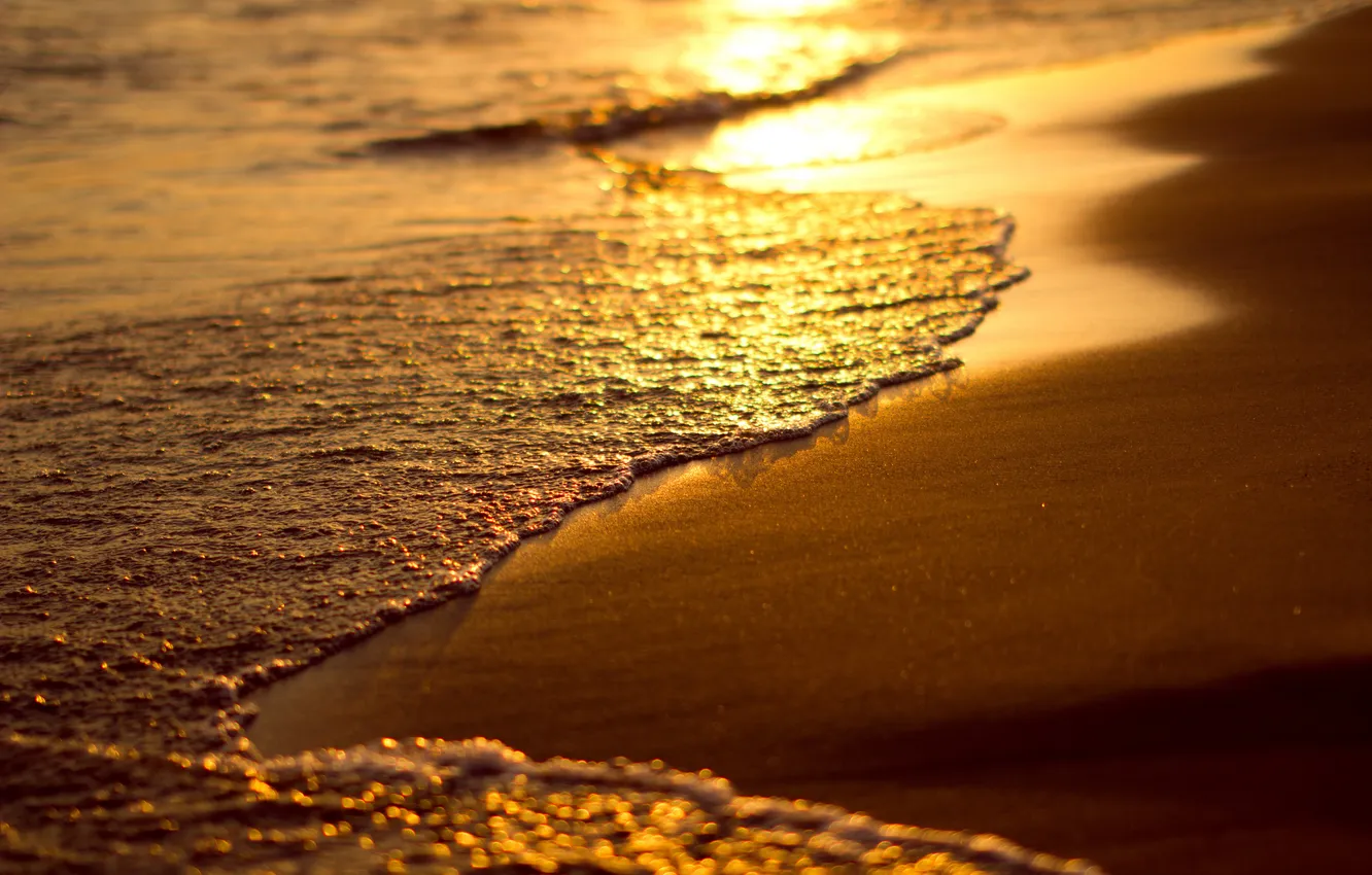 Фото обои песок, море, пляж, вода, закат