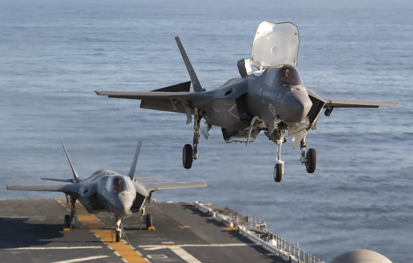 Фото обои истребители, палуба, взлёт, F-35B