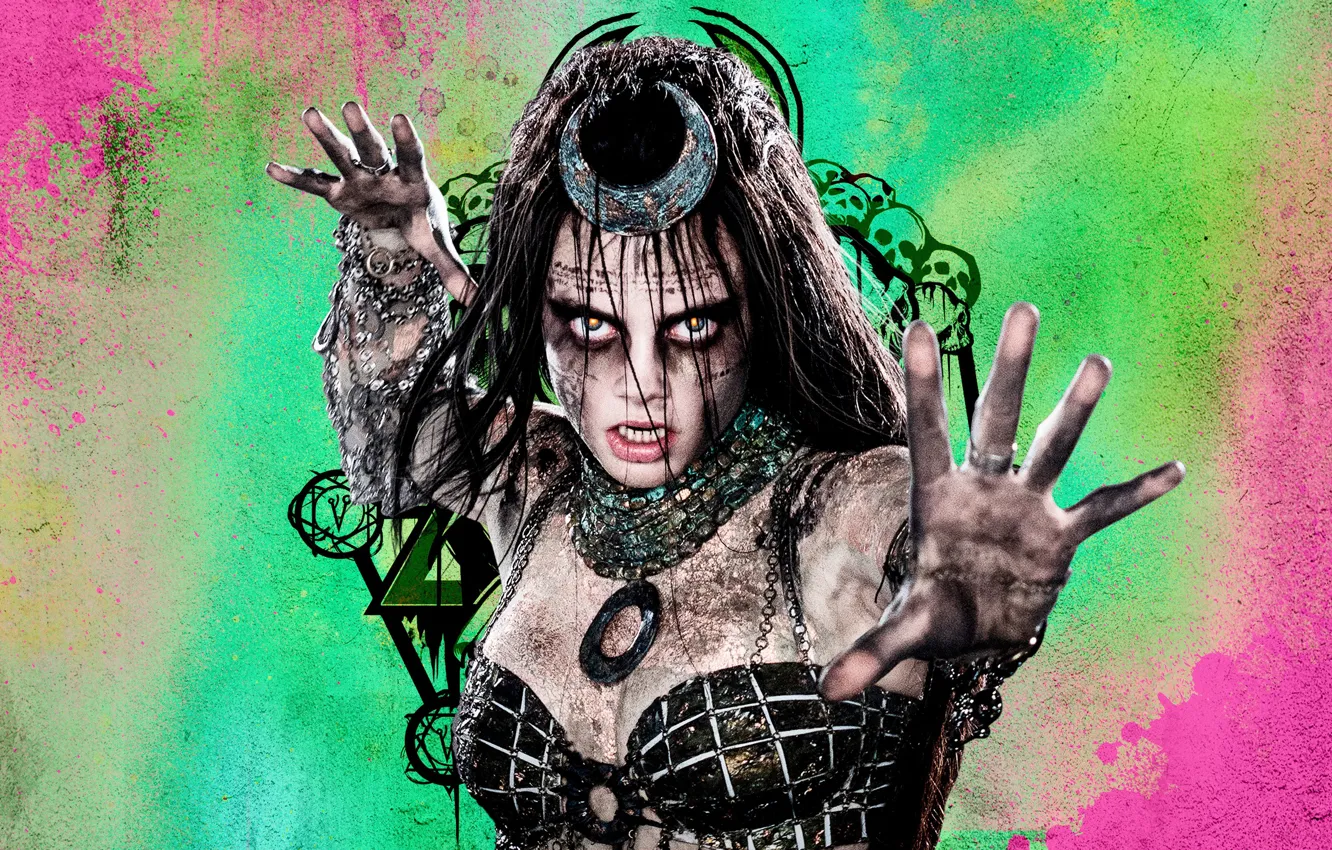 Фото обои взгляд, поза, украшение, make up, Cara Delevingne, Чародейка, Кара Делевинь, Suicide Squad