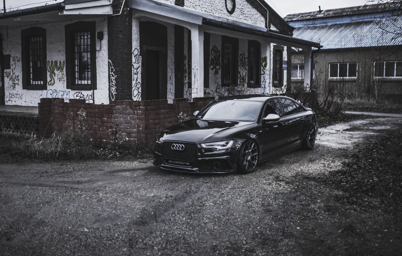 Фото обои Audi, House, Black, Road, Sedan, Audi A6, Audi A6 C7, A6 Sedan