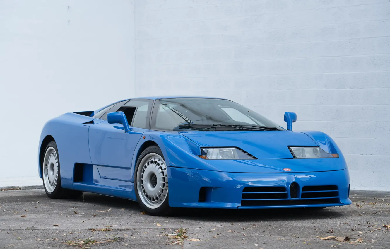 Фото обои Blue, Французский, Supercar, Передок, Bugatti EB110