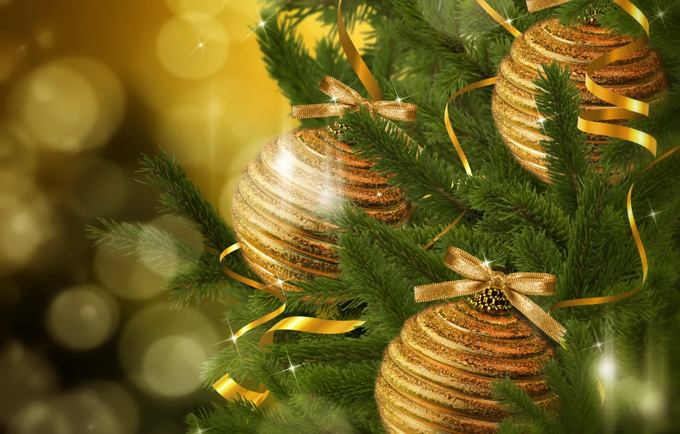 Фото обои украшения, ветки, шары, игрушки, елка, ель, Новый Год, Рождество