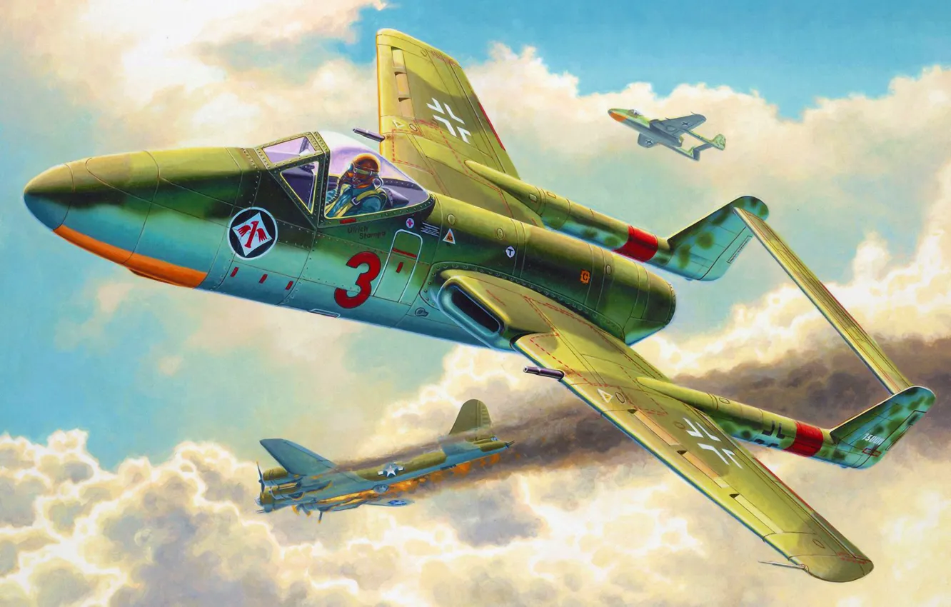 Фото обои art, airplane, painting, aviation, jet, ww2, project, Focke-Wulf Flitzer