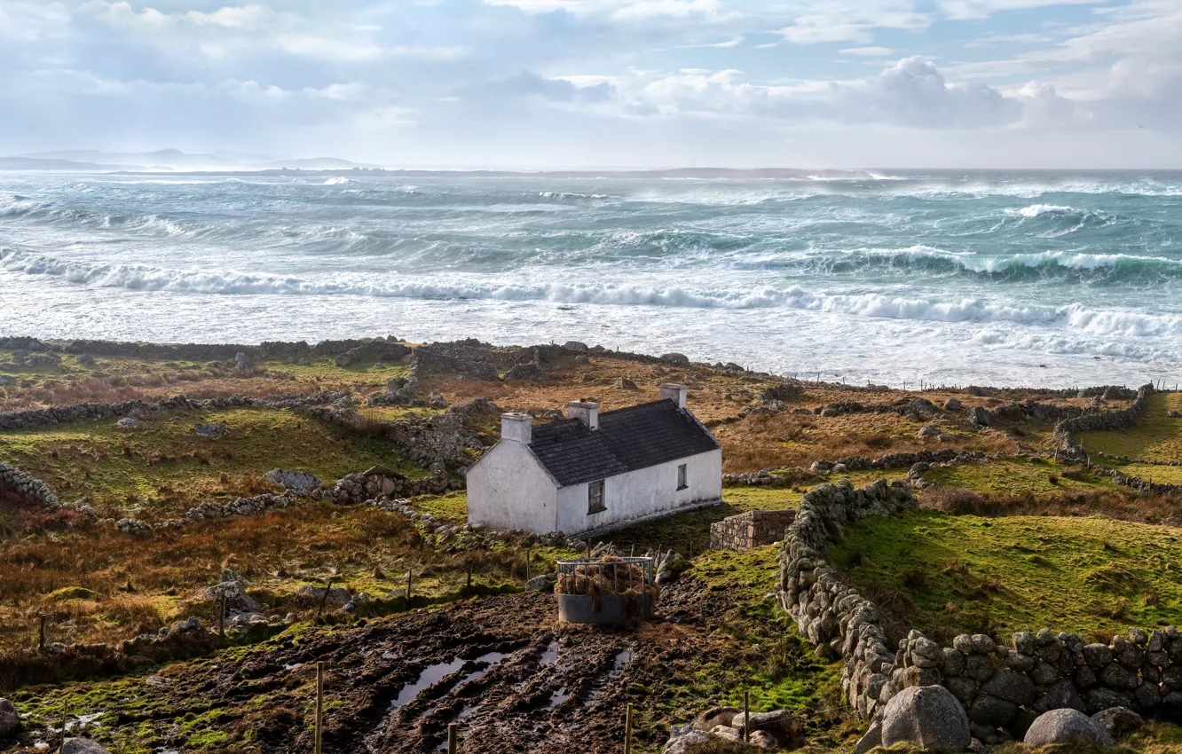 Фото обои волны, камни, побережье, Ирландия