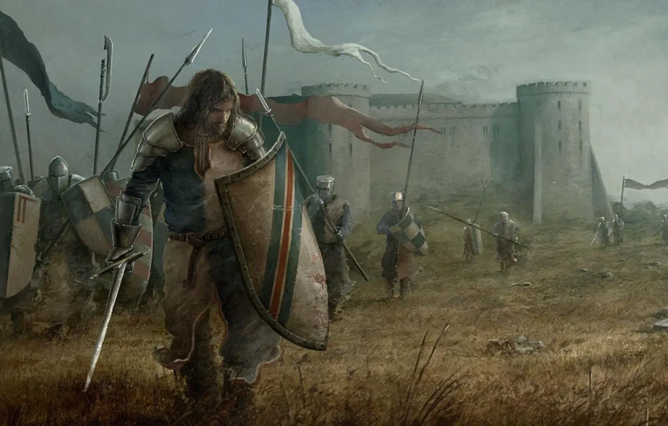 Фото обои sword, armor, cloud, man, ken, blade, flag, battle