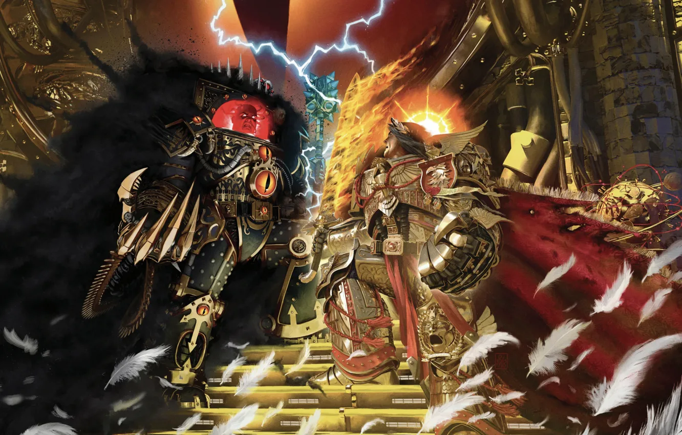 Фото обои Horus Heresy, battle, Warhammer 40 000, Emperor of Mankind, Horus, artbook, traitor, primarch