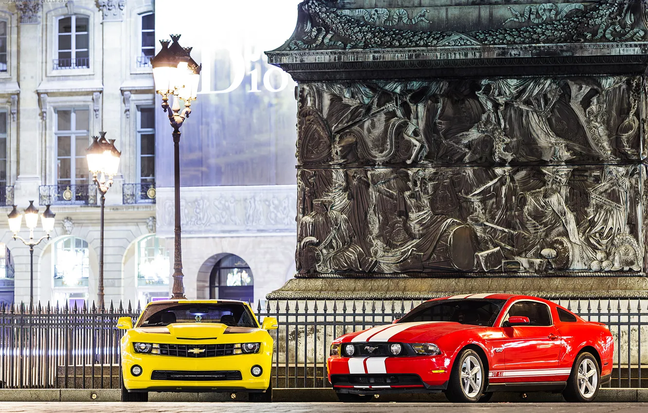 Фото обои mustang, фонари, ford, chevrolet camaro, muscle cars