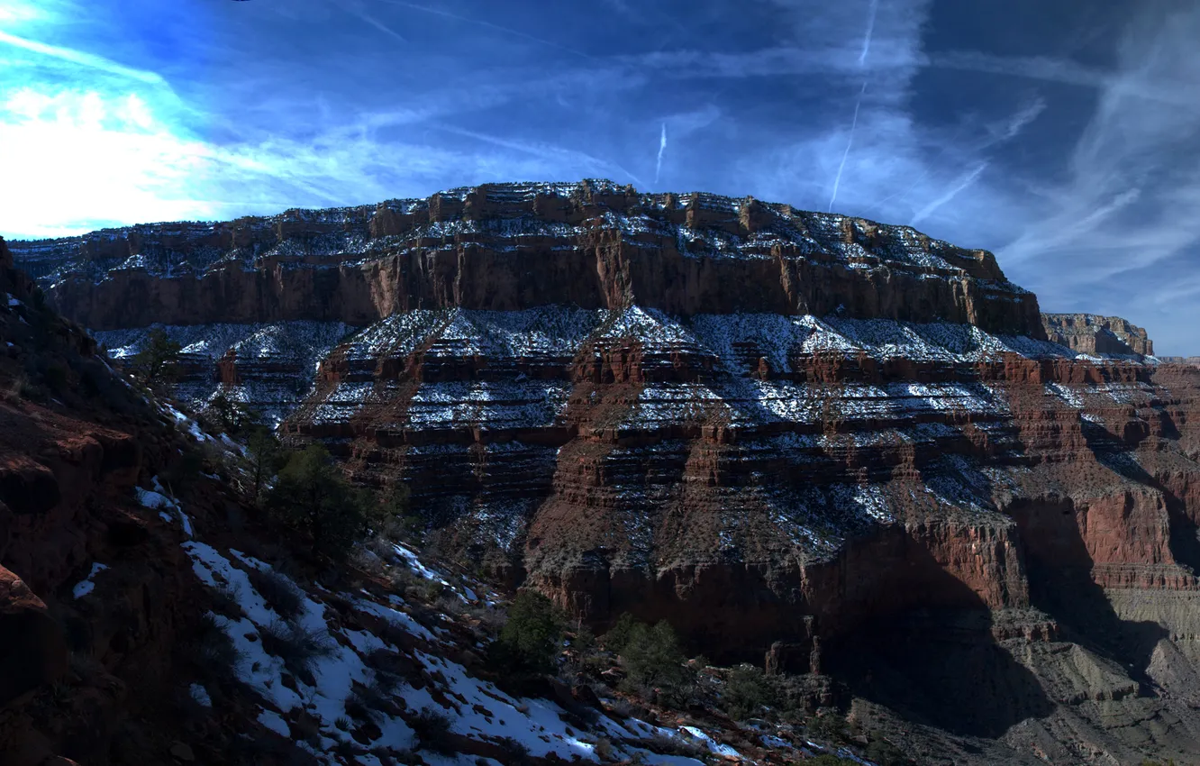 Фото обои небо, облака, горы, скалы, каньон, сша, Arizona, Grand Canyon
