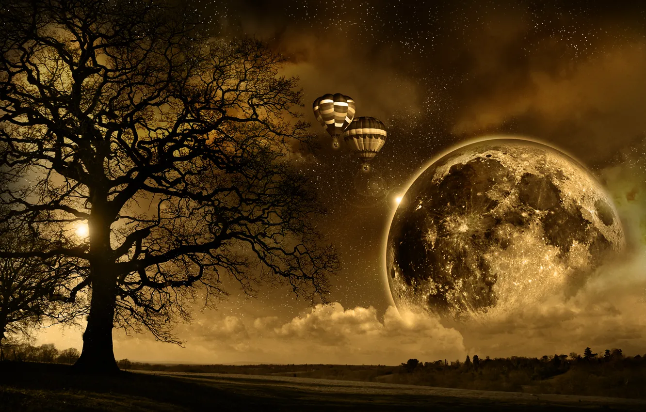 Фото обои Dream, big moon, scape