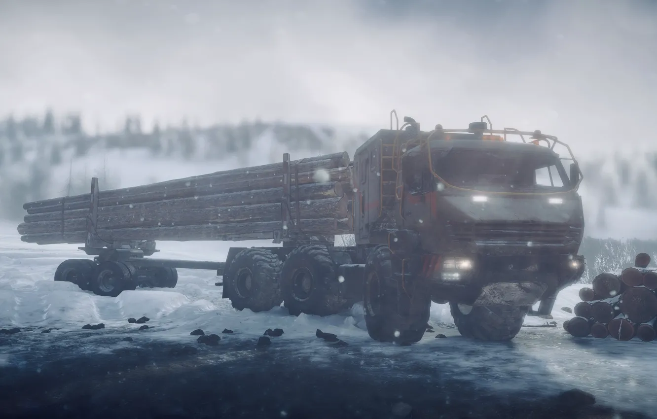 Фото обои HDR, Winter, Water, Lights, Truck, Game, Ice, Trees