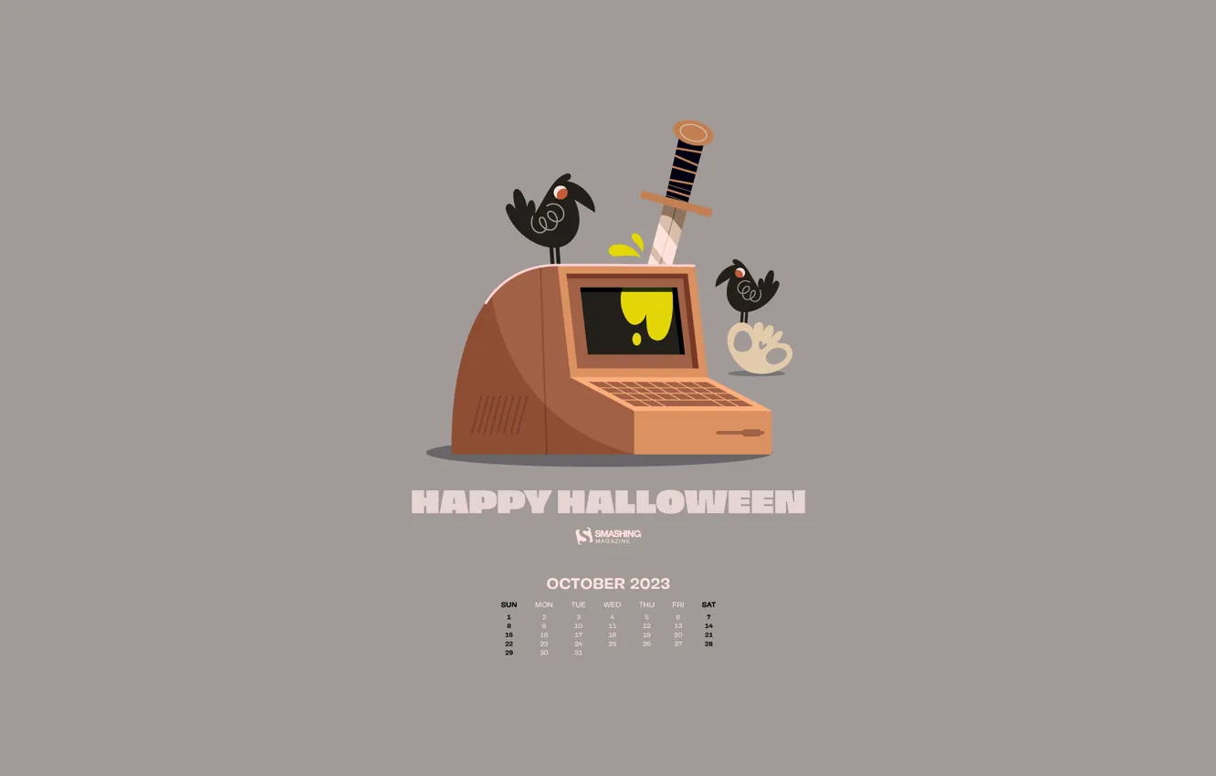 Фото обои Календарь, Happy Halloween, October, Calendar, 2023, Октябрь 2023 года, Счастливого Хэллоуина