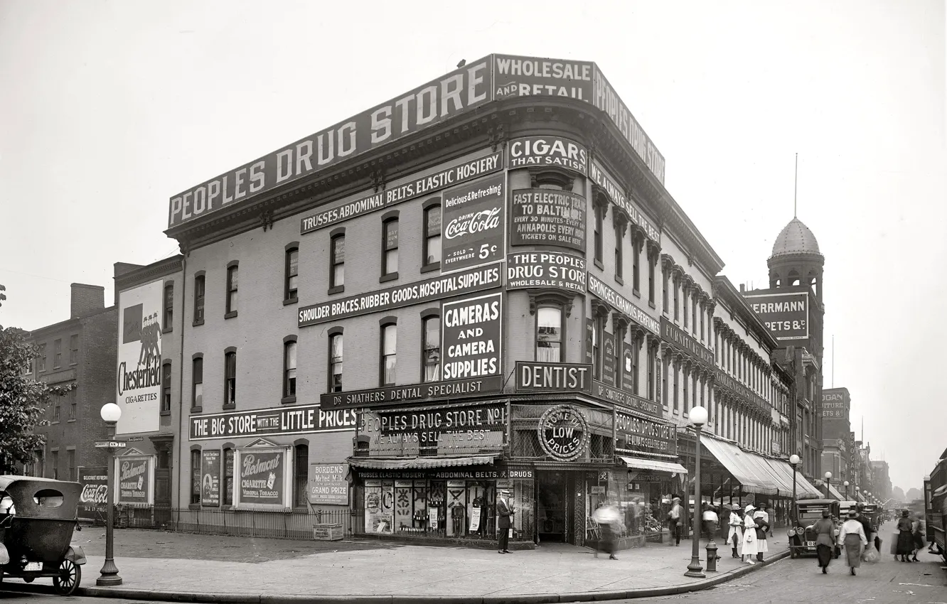 Фото обои ретро, улица, дома, Нью-Йорк, США, 1921 год