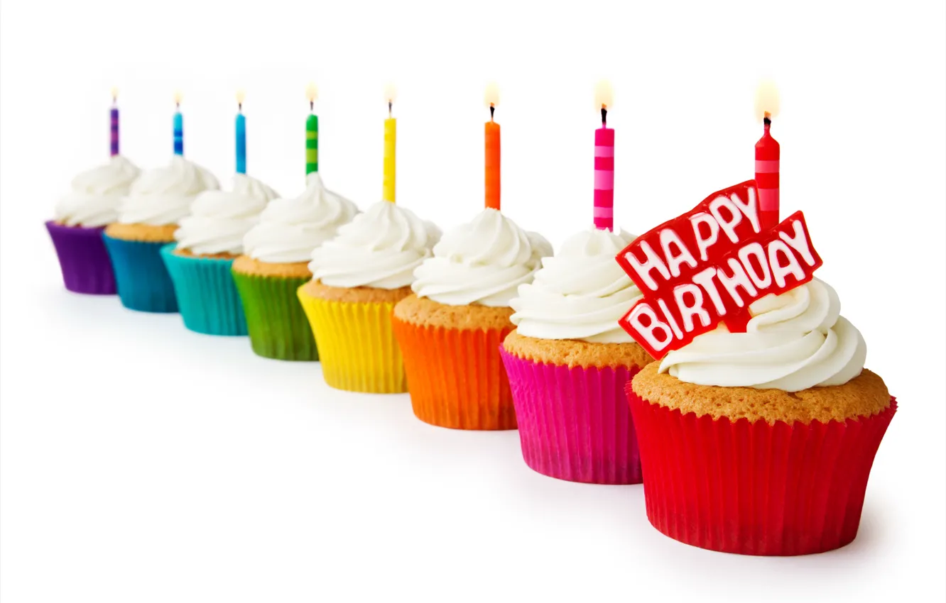 Фото обои colorful, десерт, выпечка, сладкое, кексы, dessert, happy birthday, candles