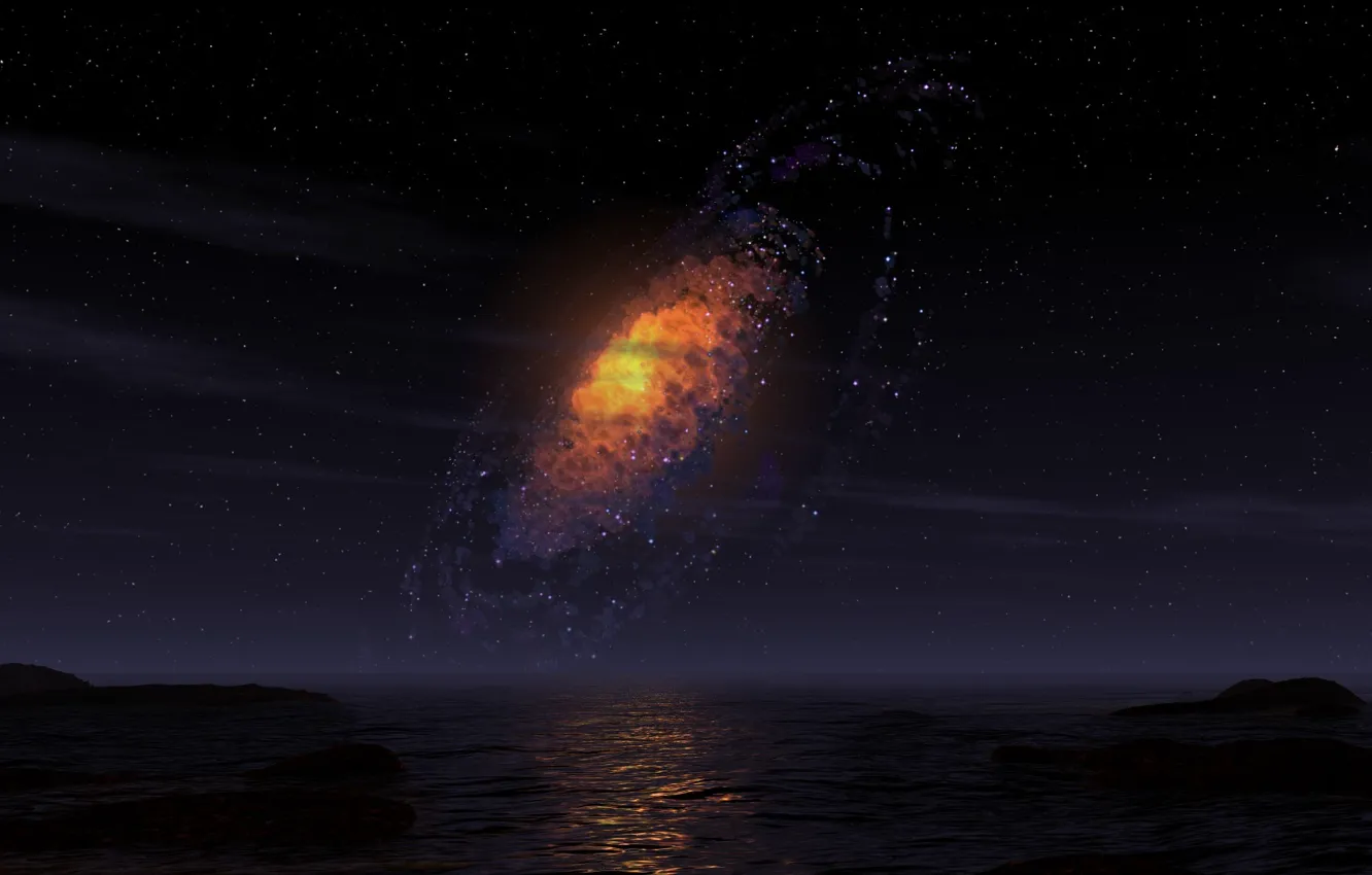Фото обои море, галактика, ночное небо