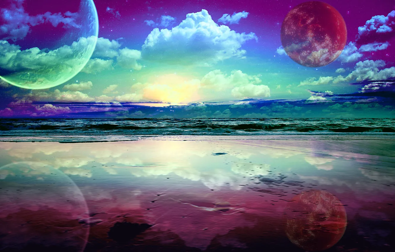 Фото обои небо, океан, краски, яркие, планеты