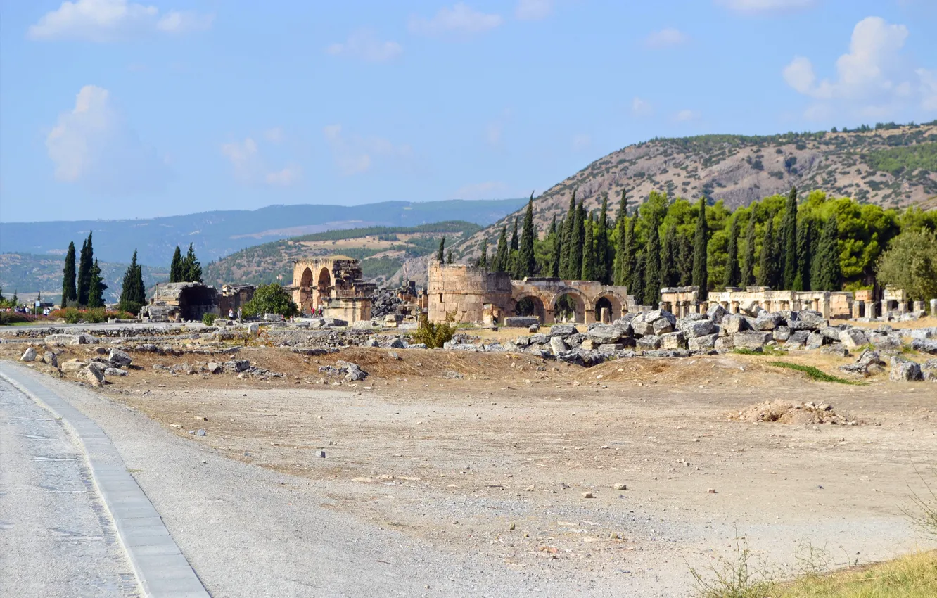 Фото обои развалины, Турция, Ph. D.M., Гиераполис, Памуккале