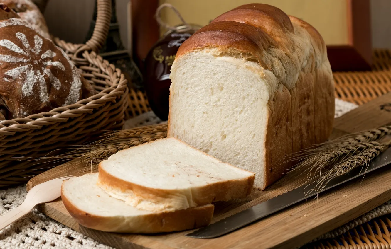 Фото обои колоски, хлеб, булочка