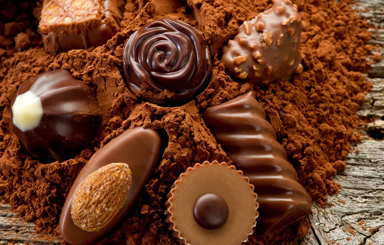 Фото обои еда, шоколад, конфеты, орехи, десерт, food, 1920x1200, сладкое
