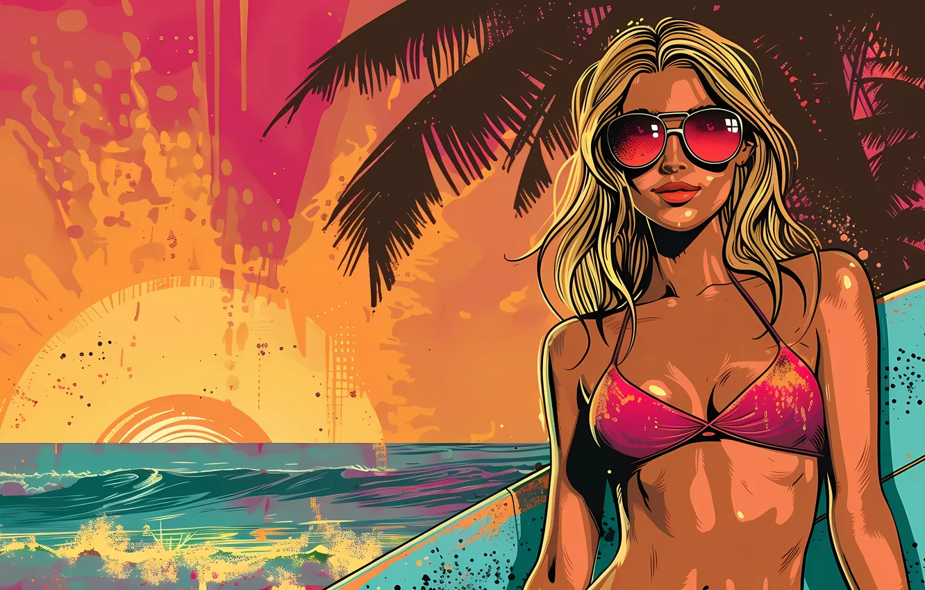 Фото обои style, retro, hawaii, comic, illustration