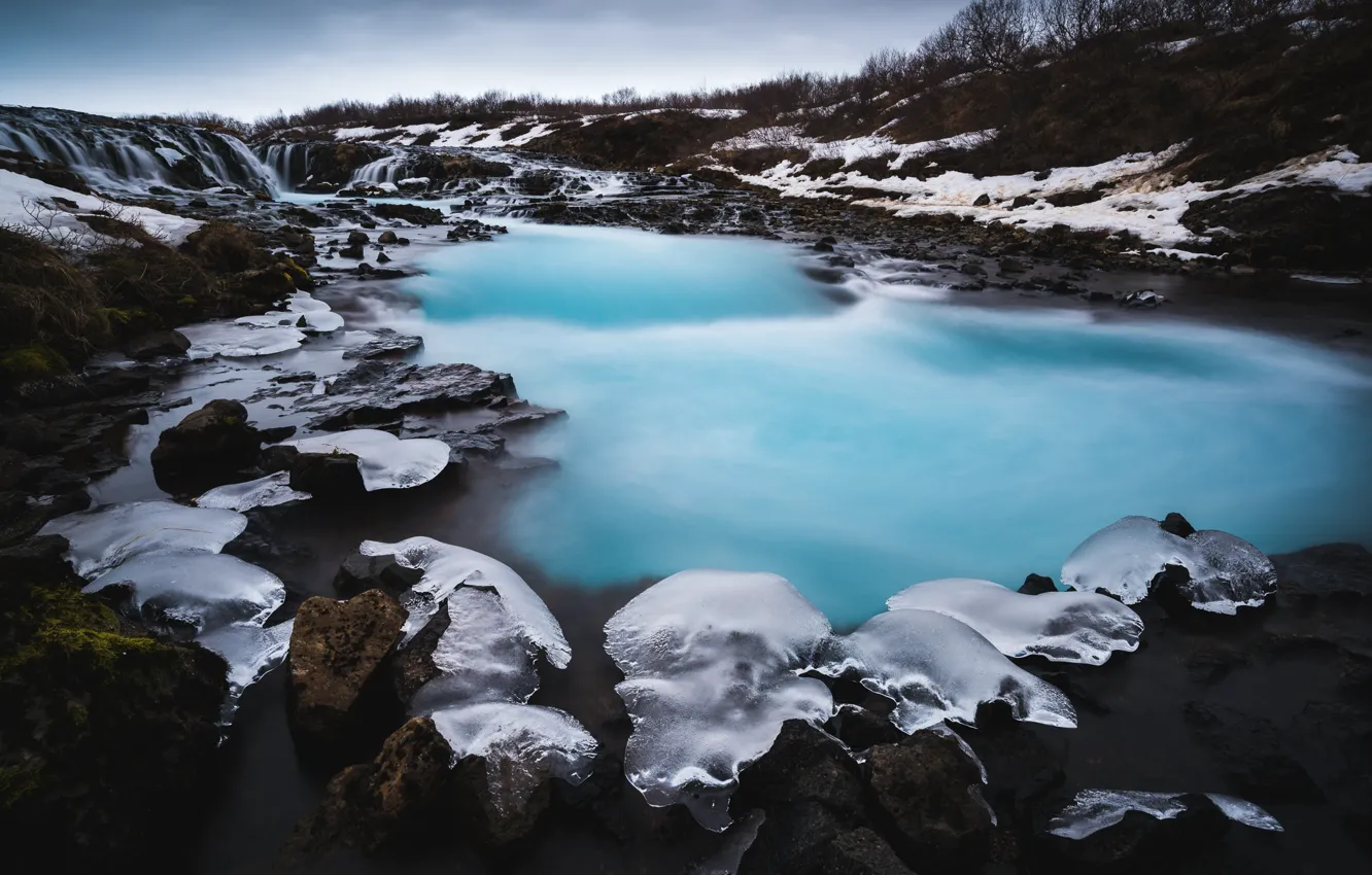 Фото обои waterfall, Iceland, Icy Bruarfoss