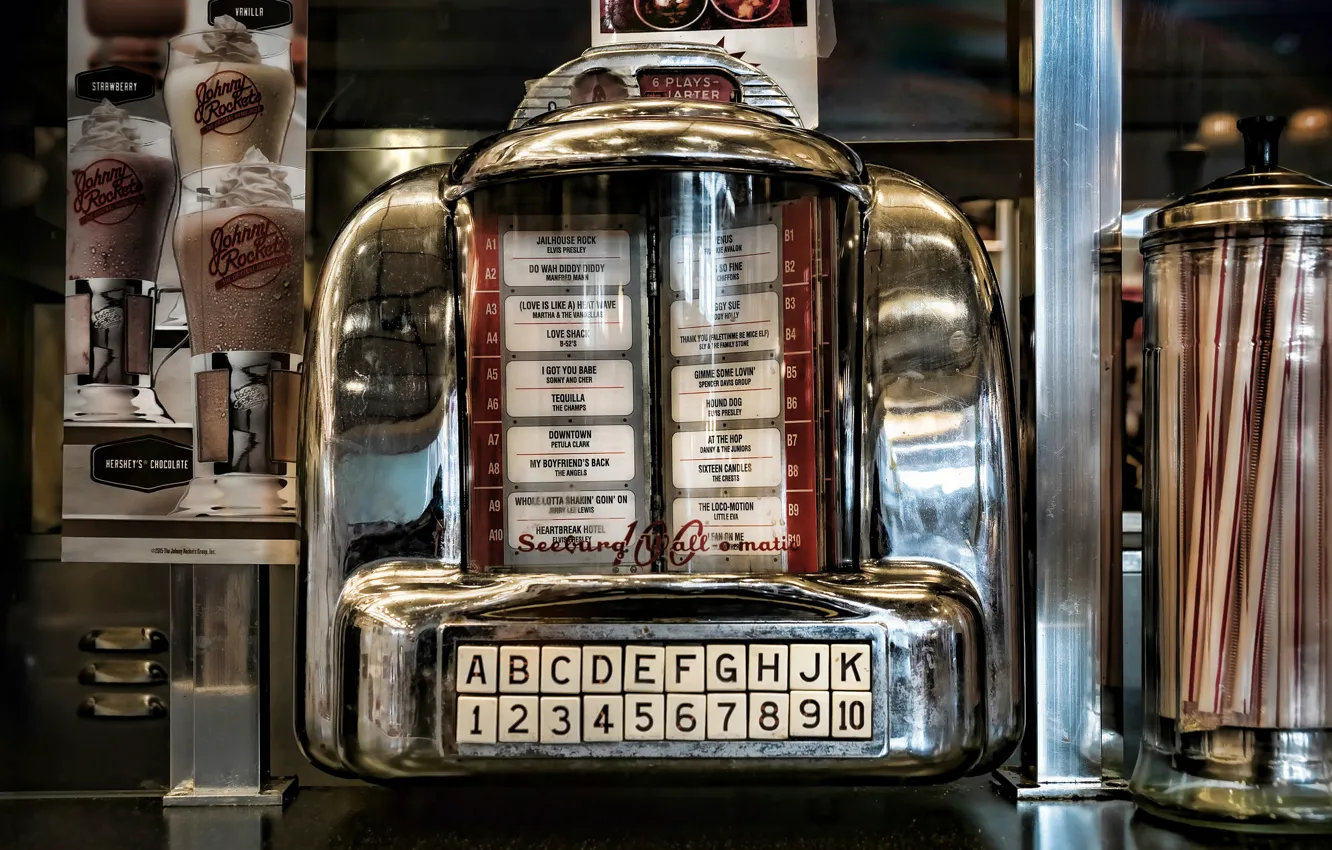 Фото обои автоматический фонограф, juke box, никельодеон, музыкальный автомат