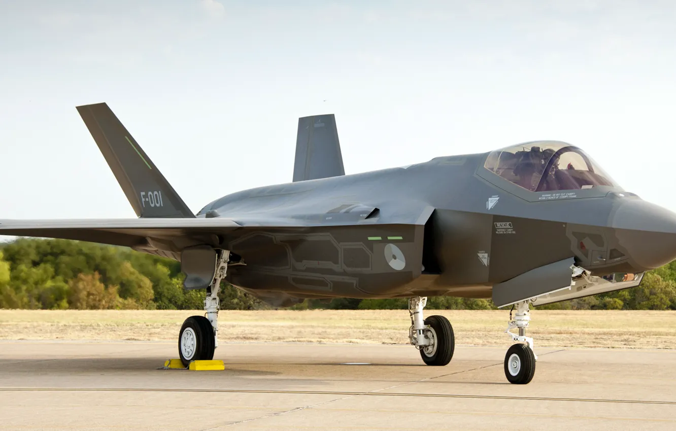 Фото обои истребитель-бомбардировщик, Lightning II, Lockheed Martin, F-35A, ВВС Нидерландов