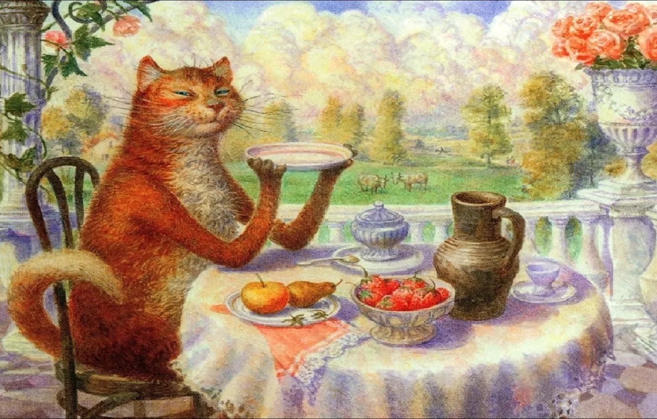Фото обои румянец, cat, painting, живопись, art
